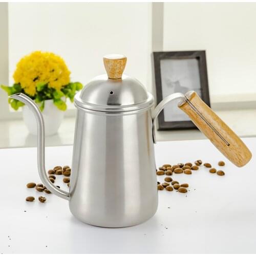 Kitchen Gooseneck Kettle 650ml Pour Over Coffee Tea Drip Pot w/ Wood Handle