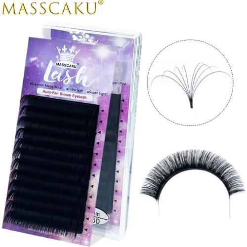 MASSCAKU 1 Second Easy Fan Lash Premade Volume Fans Auto Blooming Eyelash 0.05/0.07/0.10mm 8-16mm Long Lasting for Lash Building