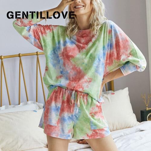 Fashion Print Casual Leisure Wear Top Shorts 2 Piece Suit Tie Dye Set Women Clothes Loose Batwing Sleeve Tracksuit Jogging Sport