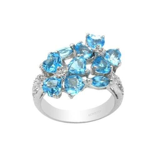 Fashion Heart Crystal Ring for Party 10 Pieces 4mm Natural Topaz Ring Solid Silver Topaz Jewelry Birthday Gift for Girl