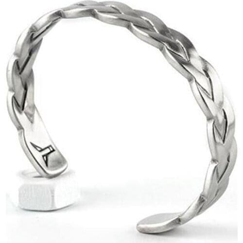 Fashion Silver Color Braided Striped Bangle for Men Trendy Jewelry Female Open Cuff Bracelet