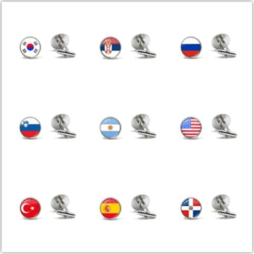National Flag Glass Cabochon Cufflinks Korea Serbia Russia Slovenia Argentina United States Turkey Spain Dominica Sleeve Button