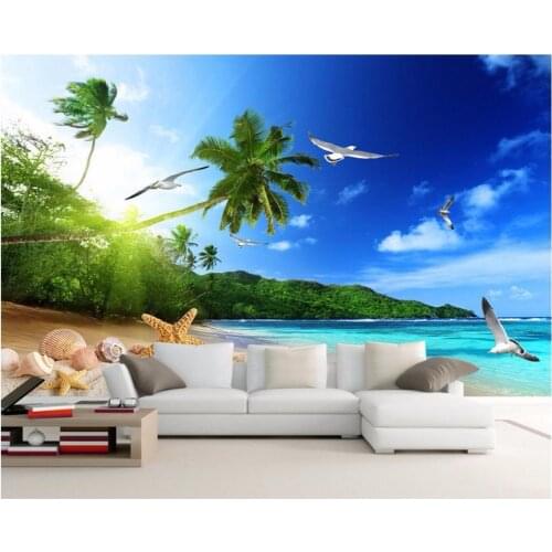 Custom mural 3d room wallpaper seaside beach coconut trees home decoration painting 3d wall murals wallpaper for walls 3 d