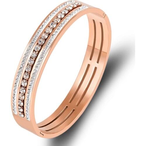 New Summer Cubic Zirconia Full CZ Crystals Bangles Bracelets For Women Lady Charm Party Jewelry Rose Gold Color Wristband Bangle