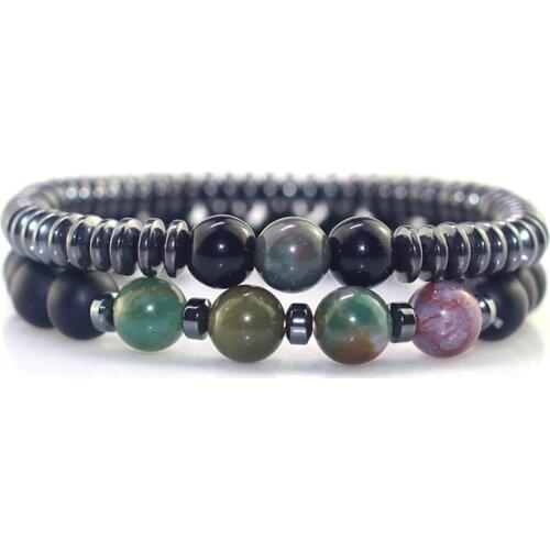New Fashion Bracelet for Men Handmade Classic Strand Stone Agate Frosted Stone Combination Beaded Bracelet Hematite Jewelry