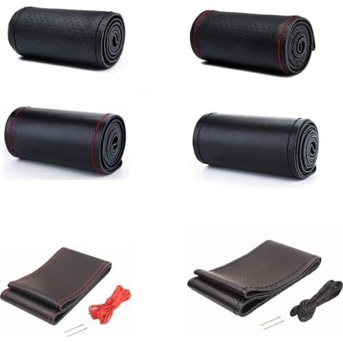 36 38 40 CM DIY Genuine Leather Car Steering Wheel Cover Soft Anti Slip 100% Cowhide Braid With Needles Thread