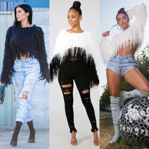 Autumn Winter Knitted Tassel Sweater Women Sexy Crop Tops Full Sleeves Pullover Clothing Ladies Casual White Black Coat Sweater