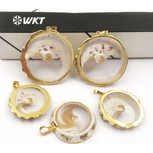 WT-JP064 WKT Special Design Natural Sea Shell With Gold Bezel Pendant Necklace Wild Coast Jewelry Charming Gift For