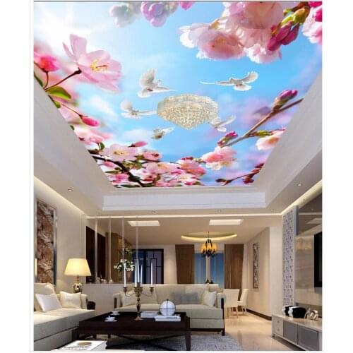 Custom photo wallpaper large 3D Stereo romantic Flower pigeons sky cloud ceiling 3d wallpaper mural