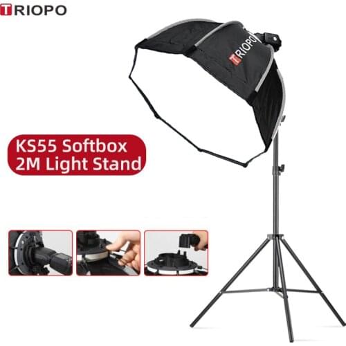 TRIOPO 55cm Softbox Portable Outdoor Octagon Umbrella soft box +2M Heavy Duty Metal Light Stand Max Load to 5KG Tripod