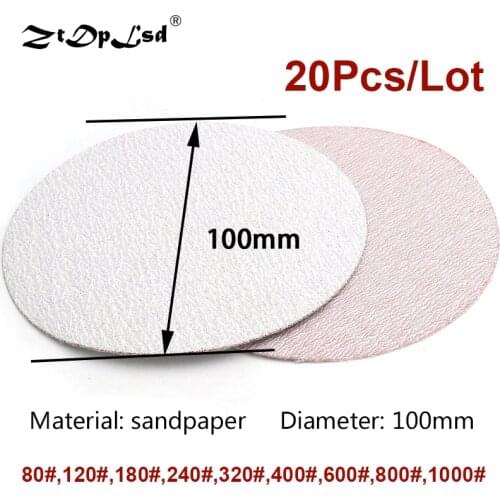 20Pcs 4 Inch 100mm Round Sandpaper Disk Sand Sheets Grit 40-2000 Hook And Loop Sanding Disc For Sander Pad White Paper Plate