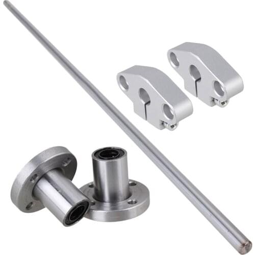Vertical 8mm Dia Round Flange Motion Bushing Bearing &400mm Linear Shaft Optical Axis with Rod Rail Support Set of 5