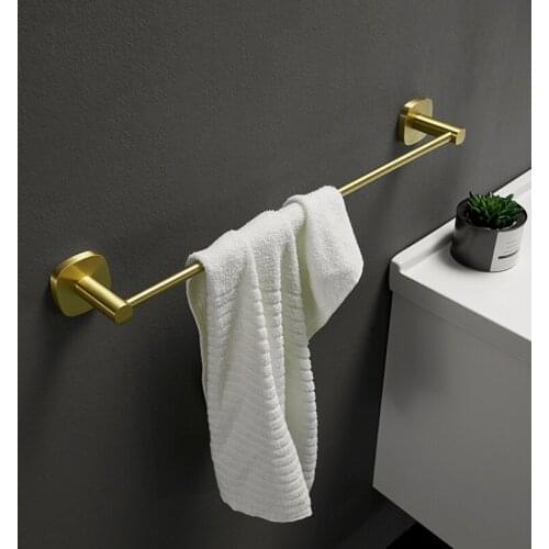 Brushed Gold Aluminum Bathroom Towel Bar Wall Mounted Towel Hanger Single Towel Rack Organizer Storage Shelf Bath Accessories