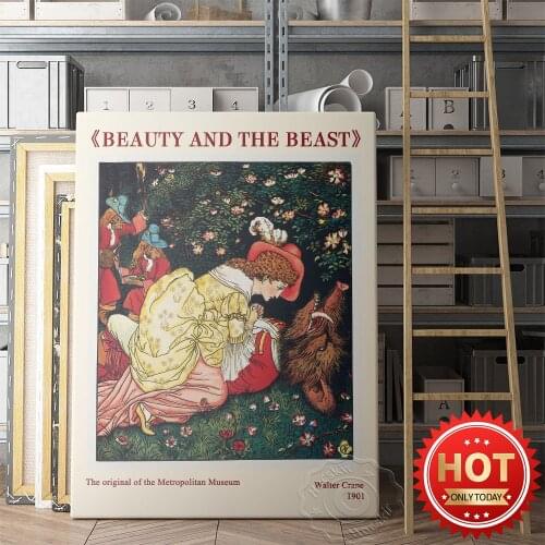 Walter Crane Metropolitan Museum Exhibition Poster, Walter Art Works Beauty And The Beast Decor Mural, Vintage Art Wall Picture
