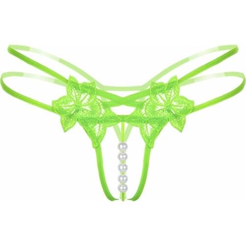 Women Sexy Thong Mesh Pearl Massage G String Transparent Panties Temptation Tanga Underwear