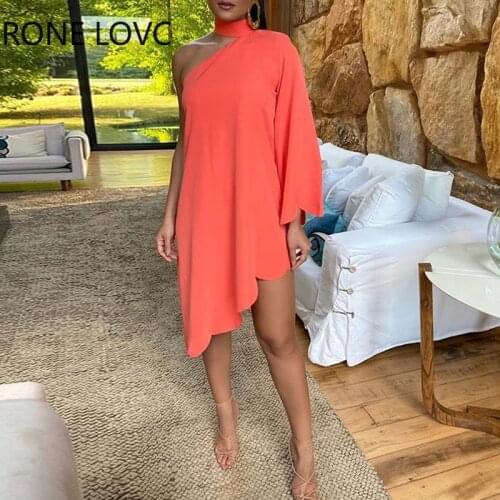 Women One Shoulder Ruffles Scallop Trim Irregular Dress Elegant Fashion Chic Dress