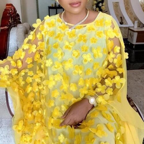 Embroidery Mesh Afrcan Womens Dresses Flower Colourful Boubou Kaftan Outfits Beautiful Lace Party Clothing New Trends Caftan 22