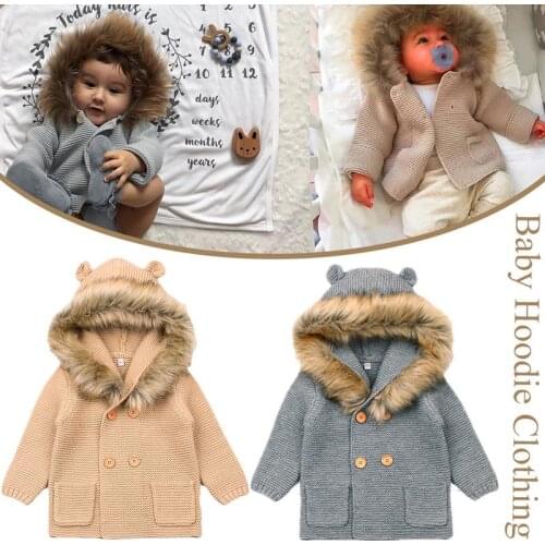 Winter Sweaters For Baby Girls Cardigans Autumn Hooded Newborn Boys Knitted Jackets Cartoon Bear Childrens Long Sleeve Clothing