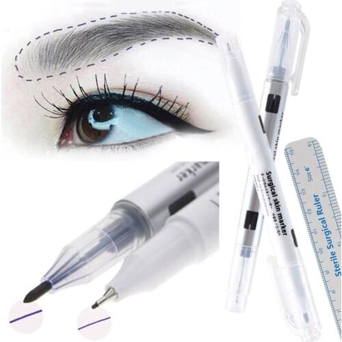1Pcs Surgical Skin Marker Eyebrow Marker Pen Tattoo Skin Marker Pen With Measuring Ruler Microblading Positioning Tool