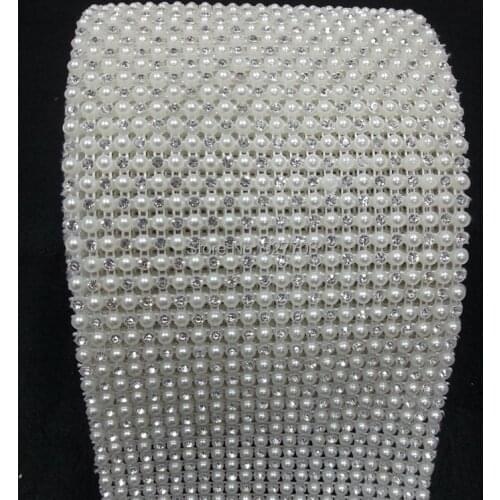 1 Yards 24 Rows Clear Rhinestone Pearl Mesh Trim Shoes Trimming