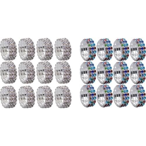 12pcs Stretch 3 Row Rhinestone Toe Ring Summer Beach Lady Barefoot Jewelry