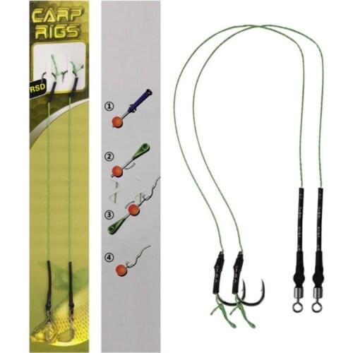 2pcs/set Carbon Steel String Hook Carp Fishing Leader Wire With Steel Swivel Barbed Hooks Fishing Rigs Hooks Fishing Accessories