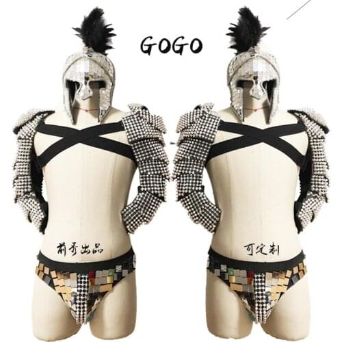 2020 Festival Outfit Men Roman Knights Cosplay Costume GoGo Dancer Costume Party Stage Handmade Mirror Costume Nightclub