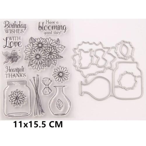 2021 New Vase Wishing Bottle Clear Stamps and Metal Cutting Dies DIY Scrapbooking Embossing Album Seal Template Punch Stencils