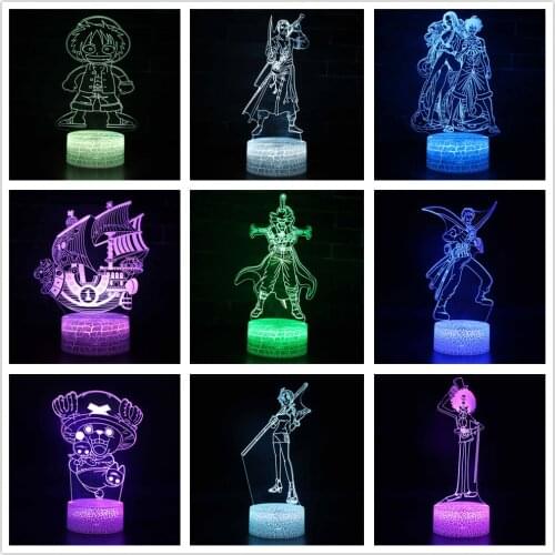 One Piece 3D Night Lights Zoro Luffy Nami Chopper LED Lamp Kids Anime Figure Lighting Hancock Colorful Bedroom Decor Xmas Gift