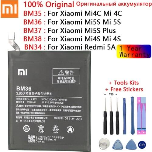 BM35 BM36 BM37 BM38 BN34 Battery For Xiaomi Redmi 5A 5.0" Mi 4C 5C 4S 5S Plus Mi4C Mi5S Mi5C Replacement Lithium Polymer Bateria
