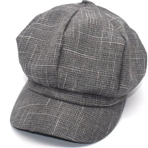 Black New Plaid Octagonal Hat Retro Literary Female Spring And Autumn Casual British Beret Wool Female Hat Detective Hat C5