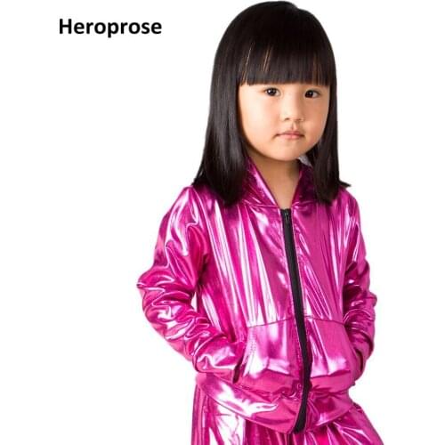 2018 Fashion Spring Autumn Kids bomber Jacket Stage Performance Wear paillette feminina casaco Sweet Pink Hip Hop dance coat