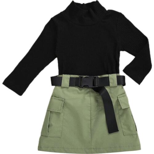 1-6Y Kids Baby Girl Long Sleeve Knitted Sweater Tops A-line Skirt Belt 3PCS Children Girls Clothes Set