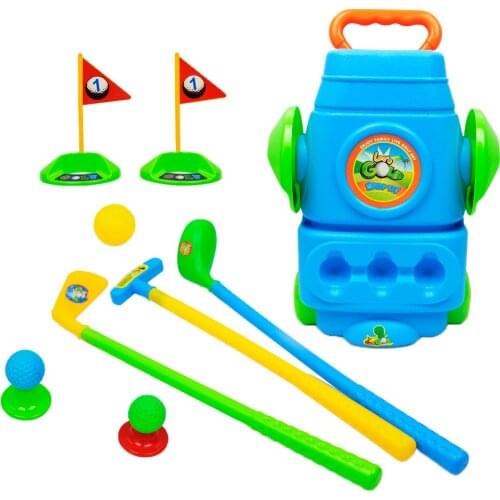 Blue Deluxe Kids Golf Set with Golf Cart, 3 Golf Balls, 3 Types of Clubs, 2