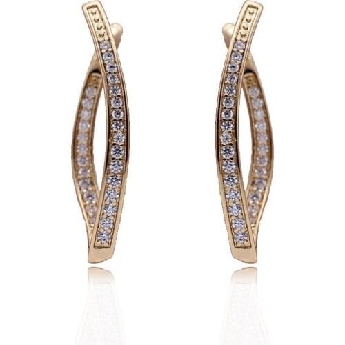 Delicate Geometric Long Stud Earrings Fashion Luxury Wedding Party Jewelry Female Zircon Inlayed Rose Gold Color Ear Studs Gifts