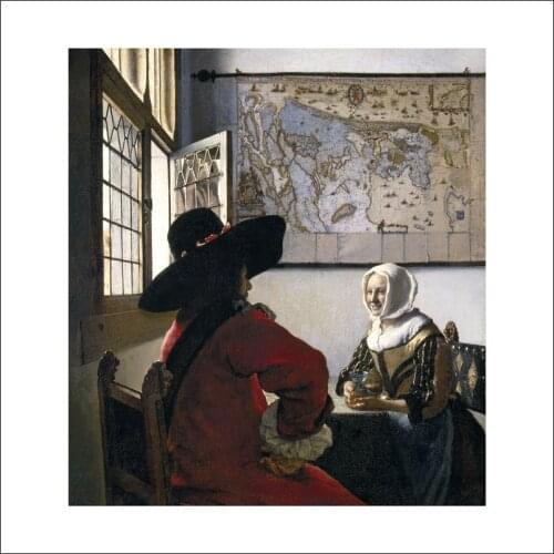 Canvas painting portrait picture figurative prints giant poster home decorative art Officer and a Laughing Girl By Jan Vermeer