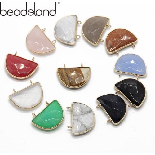 Beadsland Semiprecious Stone Pendant Half Circle Half Moon Shape Pendant Necklace DIY Spare Part Components For Women