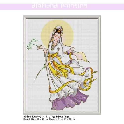 Kwan-yin Giving Blessings Square/Round Diamond Complete Mosaic Painting Diamond Cross Stitch Kits Diamonds Embroidery Home Decor