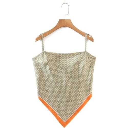 Summer new arrivals ladies geometric pattern printing halter tops fashion color matching slim sexy nightclub suspender tops