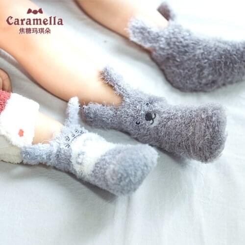 Caramella Winter Thick Kids Infant Socks Funny Cute Animal Brush Warm Baby Sock Kawaii Cartoon Bunny Short Girl Boy Hosiery