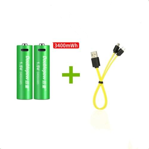 2PCS Original 1.5V AA rechargeable battery 3400mWh USB rechargeable lithium battery with Micro USB cable for fast charging