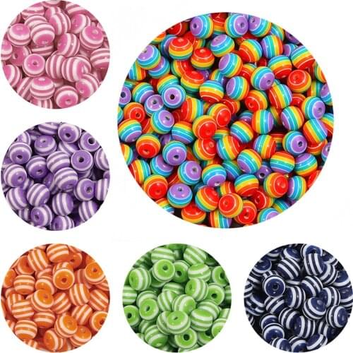 30-50Pcs/lot 6 8 10mm Colorful Resin Round Stripe Spacer Plastic Beads For Jewelry Making DIY Bracelet Necklace Accessories