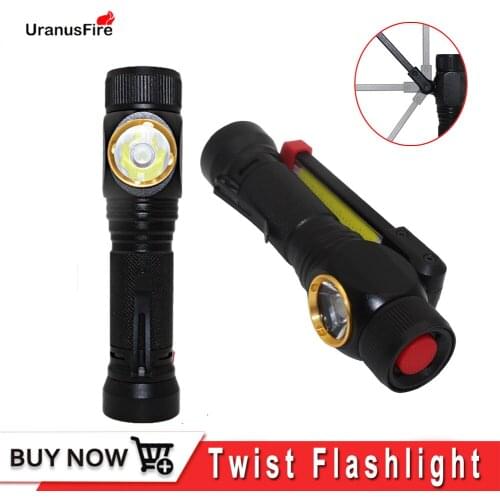 Uranusfire Led Flashlight 300 Degree Twist Rotary Clip 600LM Waterproof Magnet Mini Work Light Torch COB Camping Lanterna Lamp