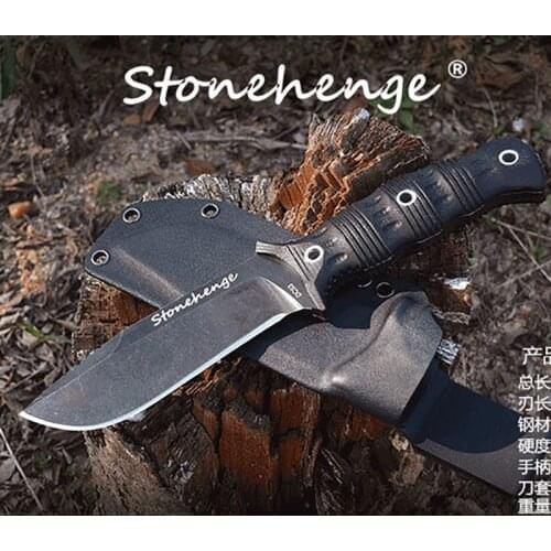 Thick And Heavy Stonewashed DC53 Steel Fixed Blade Full Tang Outdoor Tactical Survival Knife With Kydex Sheath Camping&Hunt Tool