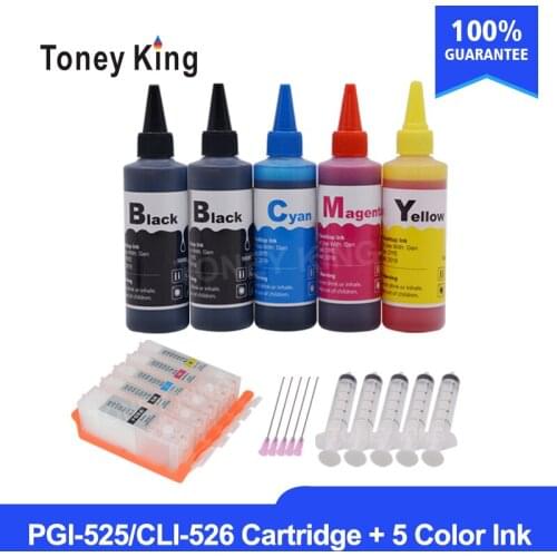 Toney King new PGI 525 CLI526 Dye Ink Refill Kits + Refill Cartridge For Canon PGI525 MG5150 MG5350 PIXMA IP4850 IP4950 IX6550
