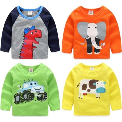 2018 Spring ChildrenS Clothing Baby Boys Roud Neck Long-Sleeve Cotton Cartoon Print T-Shirt Kids Basic Shirt Tops Free Shipping