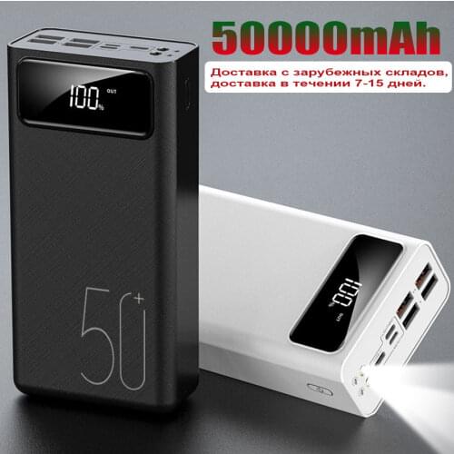 Power Bank 50000mah Led 4 USB External battery Flashlight Portable Cell phone charger Poverbank For Apple Huawei Xiaomi Samsung