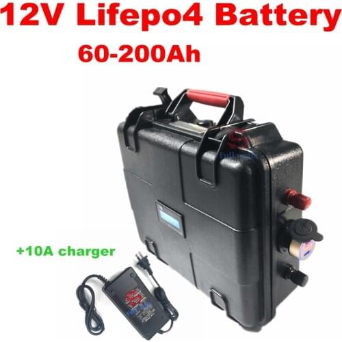 Waterproof 12V 60Ah 80Ah 100Ah 120Ah 150Ah 180Ah 200Ah Lifepo4 Battery pack for Trolling Motor Solar System+10A Charger