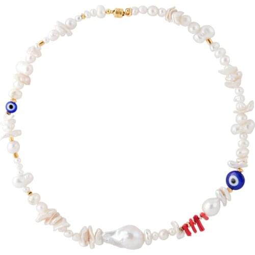 High quality statement big size natural baroque Freshwater Pearls Assorted Mixed Charms evil eye bead choker necklaces for women