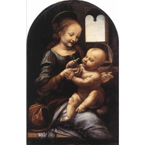 High quality Oil painting Canvas Reproductions Madonna with a Flower (Madonna Benois by Leonardo Da Vinci Painting hand painted